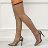 Fashion Liyke Fashion Rhinestone Fishnet Mesh Women Pumps High Heels Socks Over-The-Knee Boots Sexy Pointed Toe Slip-On Party Shoe Black