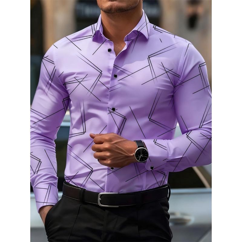 Herren Trendiges geometrisches Linienmuster Langarmhemd Business Casual Mode Design Slim Fit Bügelfrei Vielseitig Ins Style Hemd
