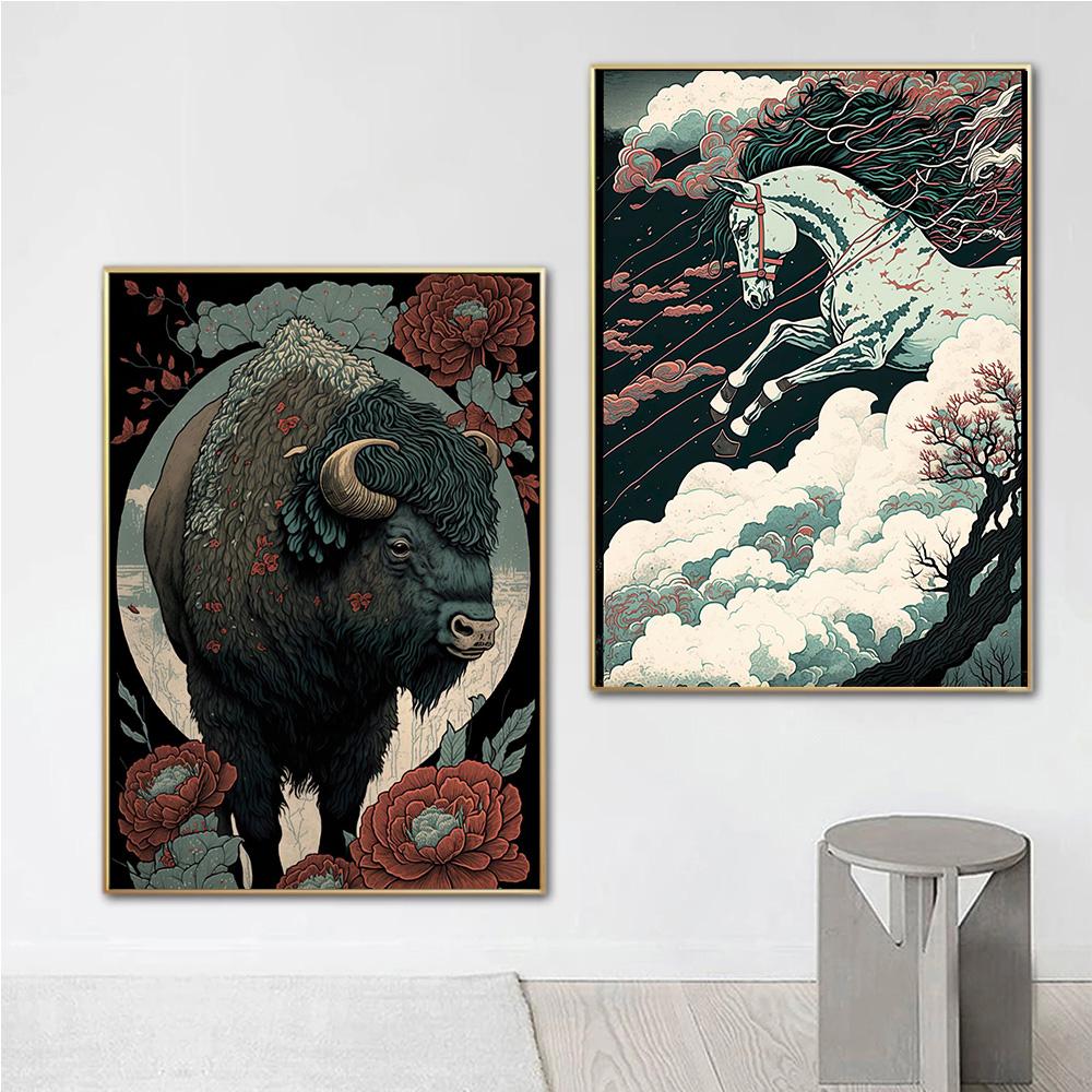 Asian Animals Zodiac Signs Japan China Prints Poster Canvas Painting Modern Wall Art Pictures for Living Room Bedroom Home Decor