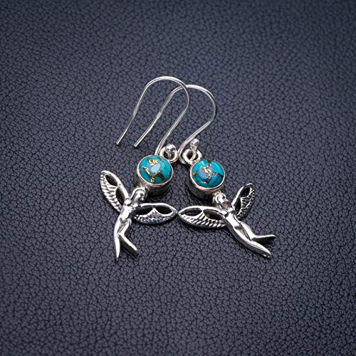 StarGems® Natural Copper Turquoise Fariy Handmade 925 Sterling Silver Earrings 1.5" E1746