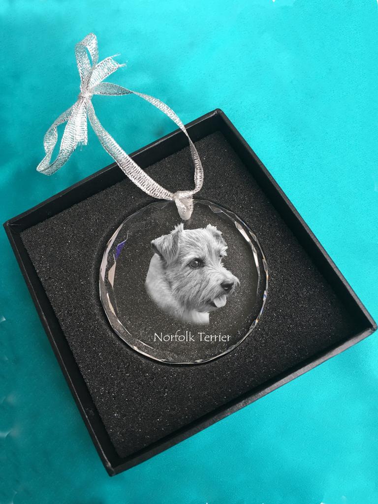 Norfolk Terrier - Crystal Bauble with a Photo, Dog Photo In Crystal, Personalized Christmas Tree Ornament by Art-Dog Brand