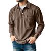 Spring Autumn Men's Retro Solid Color Cotton Polo Shirts Washed Sports Button Pocket Lapel Collar Long Sleeve Tops
