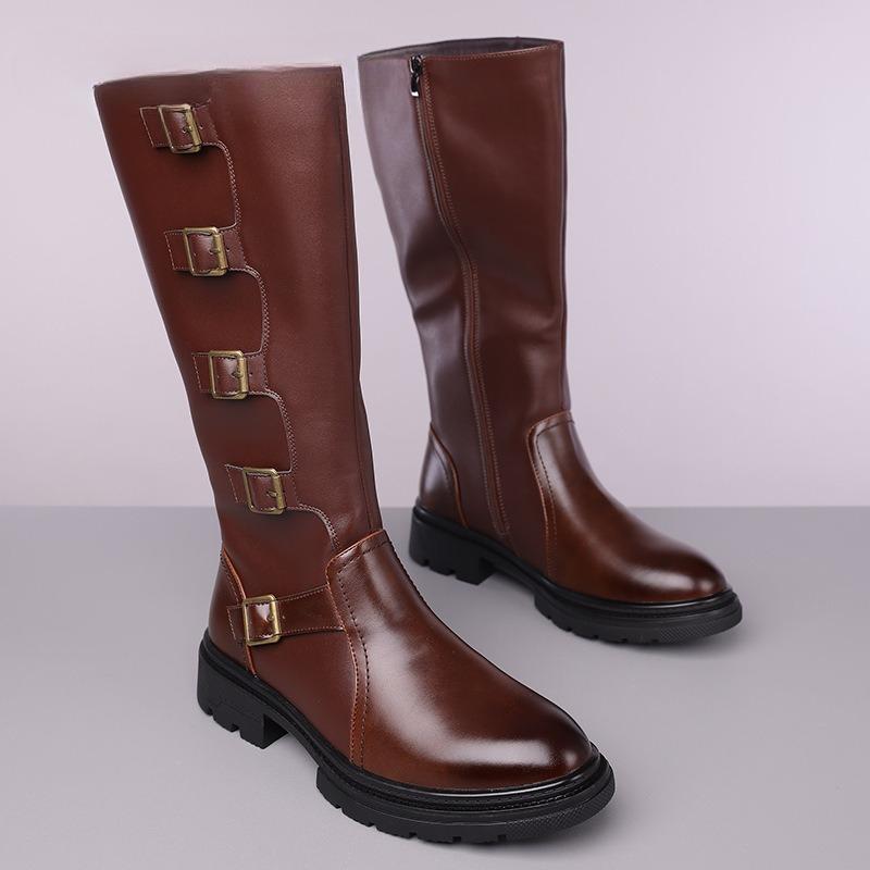 Luxury Boots for Men High Quality Leather Boot Fashion Motorcycle Boot Classic Western Cowboy Boots for Men Mid-calf Knight Boot