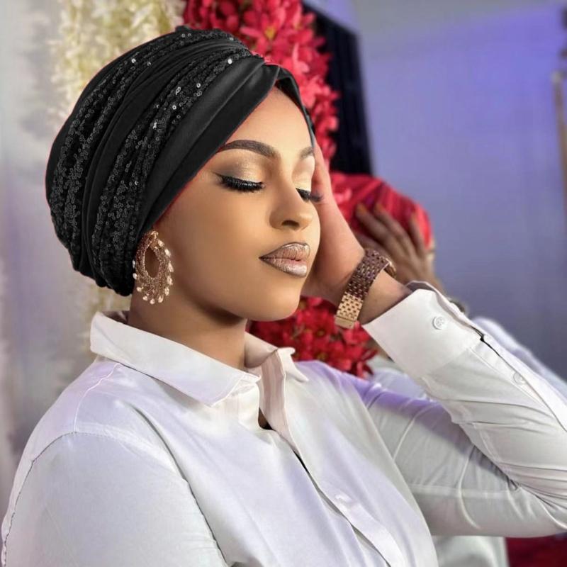 Sparkling Sequins Decorations Beanies Cap With Ethnic Coil Embroidery Hat For Festival Occasion And Cultural Event