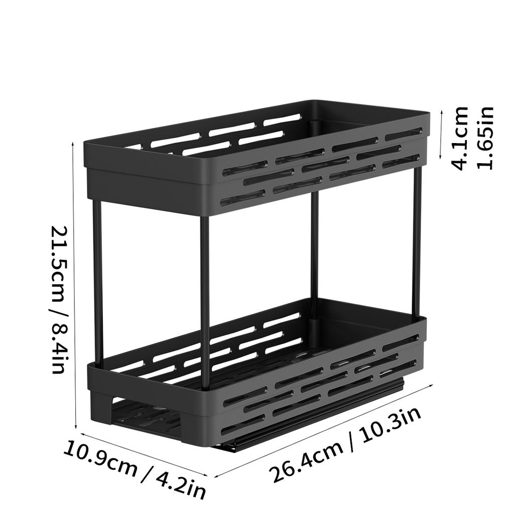 2 Tier Pull Out Plastic Storage Rack Large Capacity Kitchen Cabinet Storage Organizer Drawer Spice Jar Storage Shelves