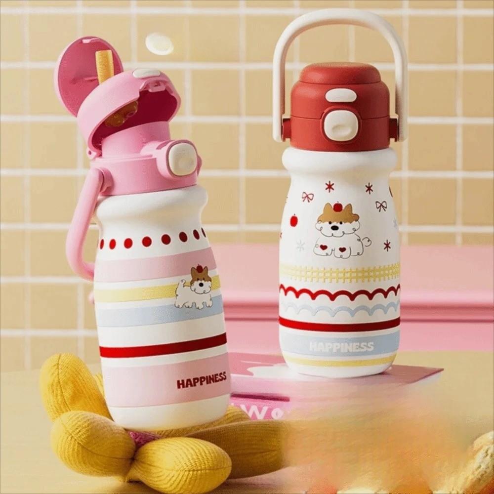 520ml Bounce Insulated Cup Double Drink with Handle Cartoon Straw Cup Leak Proof Heat and Cold Insulation