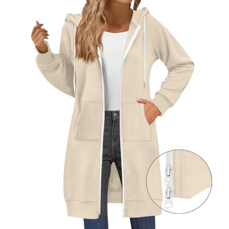Lässige Hoodie-Jacke Damen Mode Raglanärmel Langarm Doppelreißverschluss