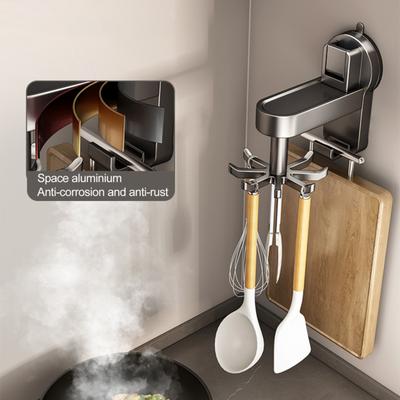 Porta-utensílios com ventosa Forte capacidade de carga Instalação simples Montado na parede Cozinha Gancho giratório de 360 graus Cabide para utensílios