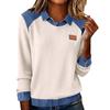 Women's Fashion Oversized Denim Collar Long-Sleeve Pullover Patchwork Knit Top