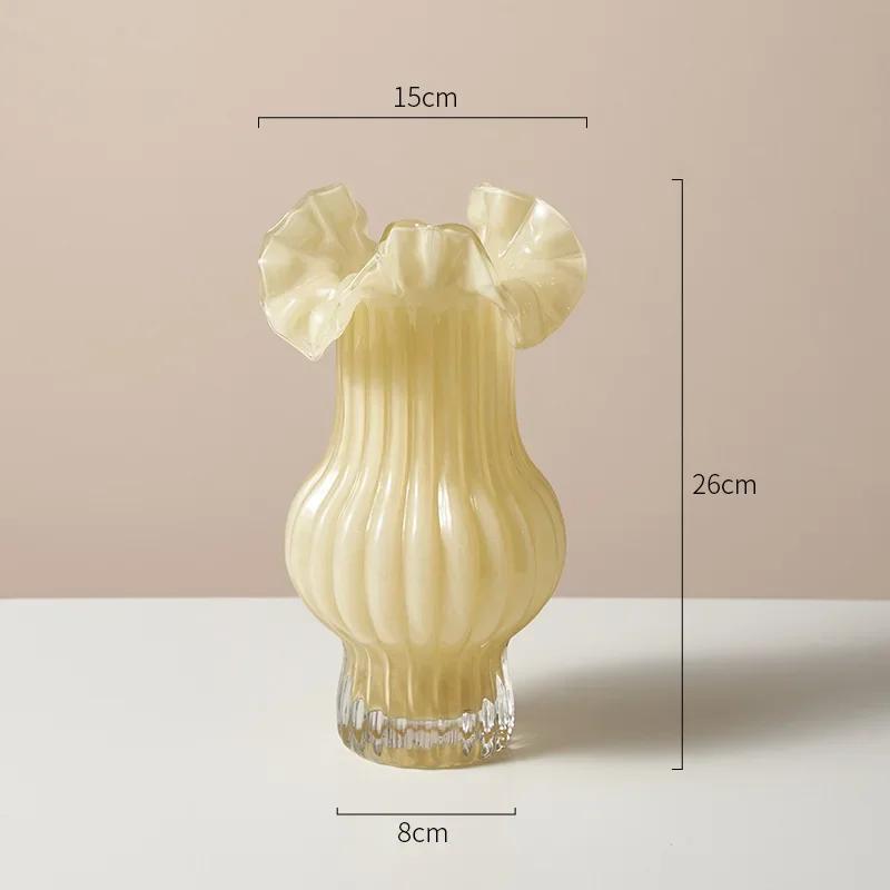 Cream Style Medieval Vase High Grade Glass Light Luxury Flower Arranger French Decorative Ornament  Style Terrarium pumpkin vase