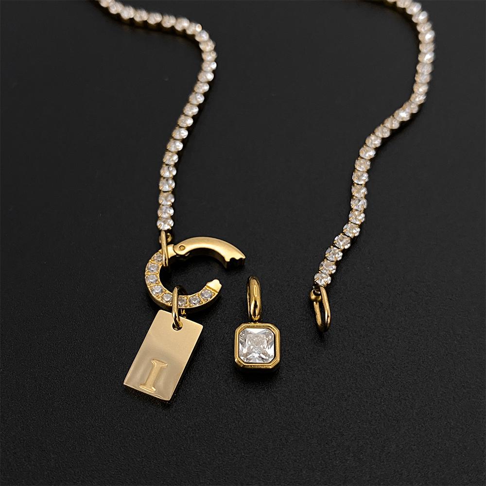 eManco Stainless Steel A-Z Letter Necklace Geometric Zirconia Pendant Necklaces Charm Women Party Fashion Jewelry