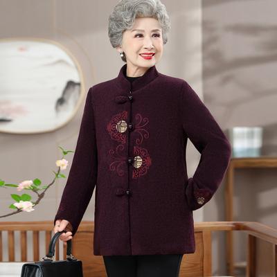 Middle-aged and Elderly Women's Winter Coat Plus Velvet Grandma's 60-year-old 70-year-old Mother's 80-year-old Old Lady's Festive Clothes