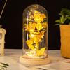 Three glass cover gold foil flower ornament, mother's Valentine's Day gift, luminous LED rose simulation bouquet
