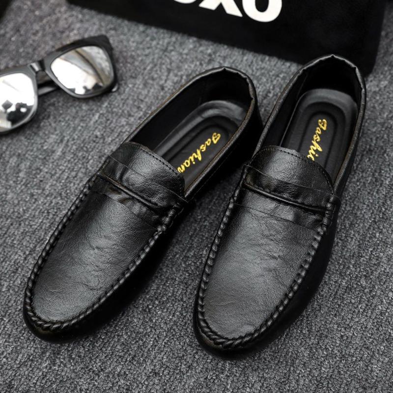Man Casual Shoe Business Round Toe Moccasin Leather Shoes for Men Soft Flat Dress Loafers Formal Black Comfortable Fashion