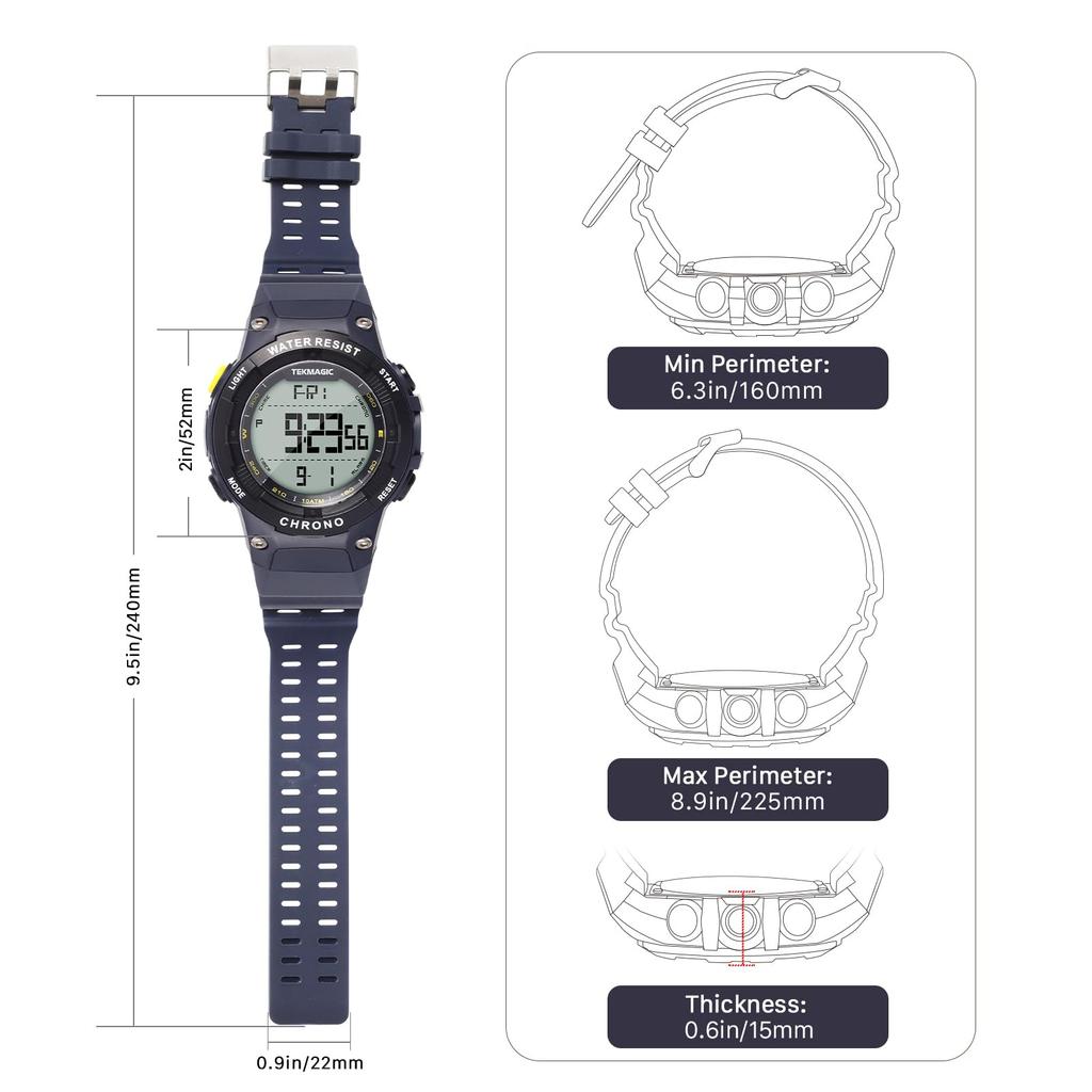 Digital Sports 10 Meter Water with Alarm Dual Time Ideal for Swimming and Diving Men's Watch, ATM/100 Resistant, Backlight, Clock, Stopwatch,