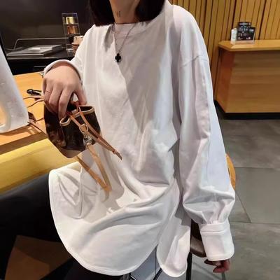 Medium and Long T-shirt Women's Spring and Autumn New Design Sense Loose and Lazy Long-sleeved Top Women's Tide Split-ended Bottoming Shirt
