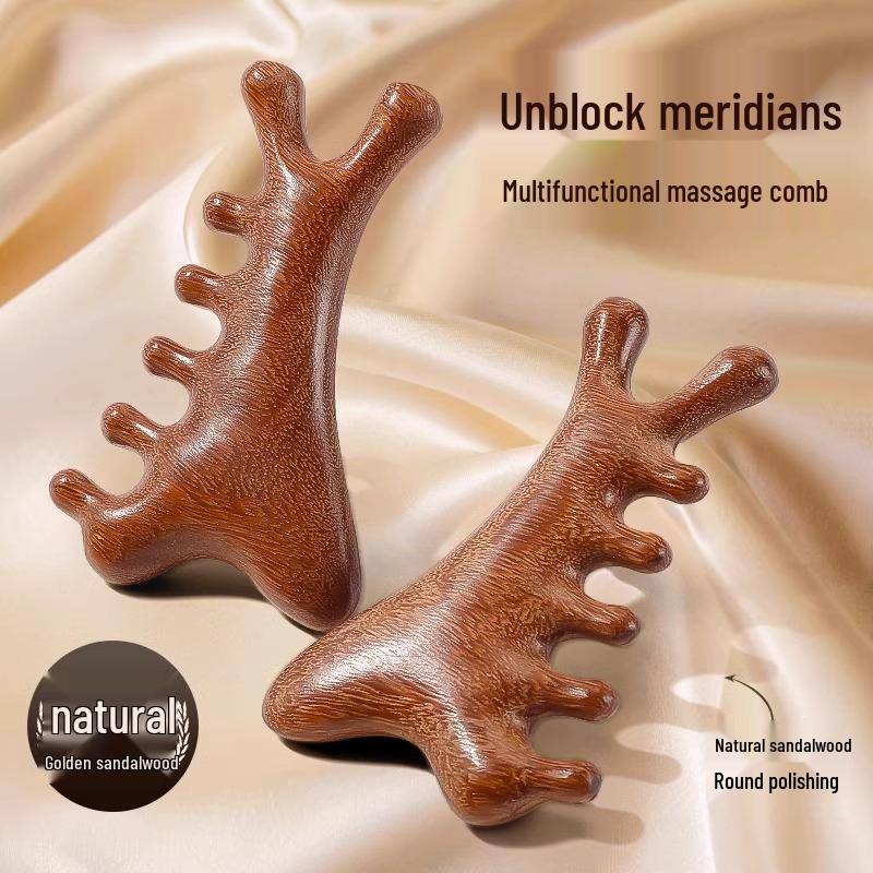 

Multifunctional Sandalwood Massage Comb: Gua Sha, Scalp & Face Massager