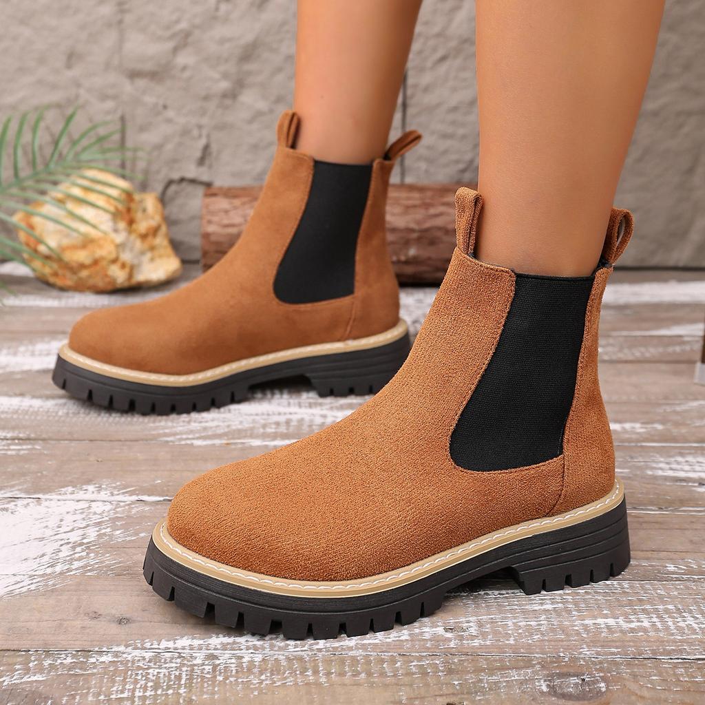Women's Round Toe Chelsea Boots, Suede Mid Top Martin Boots, Fashion Casual Versatile Ankle Boots for Women