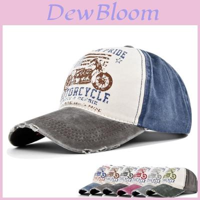 Baseball Cap Motorcycle Washed Vintage Cap Color Block Wide Brim Duck Tongue Hat