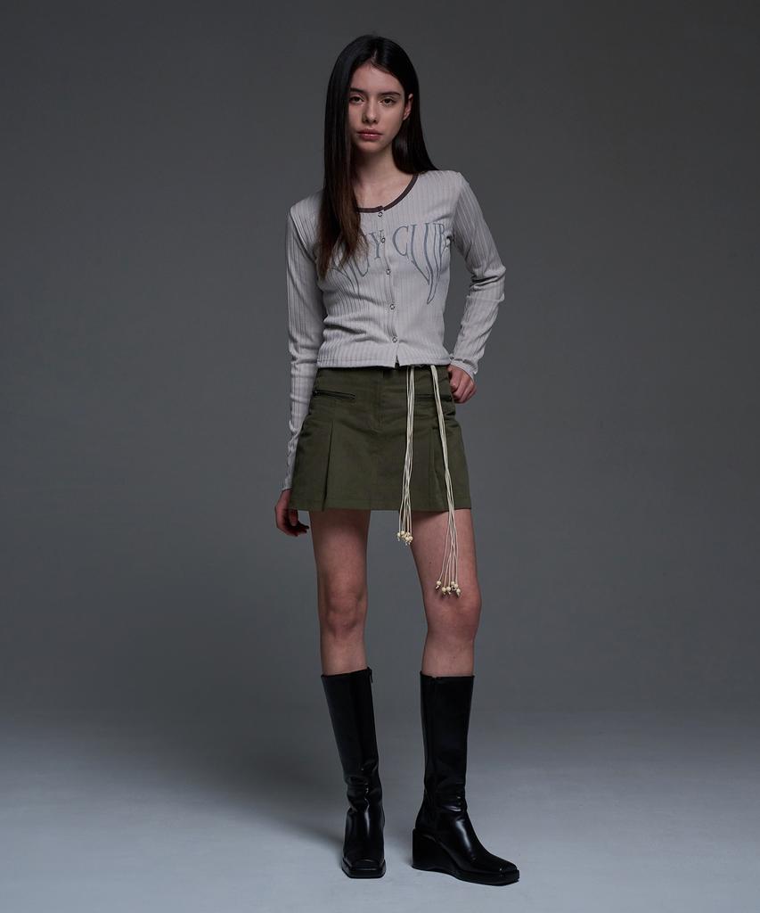 Fancy Club [Nf] Biker Pintuck Mini Skirt (Khaki)_F24Qd865