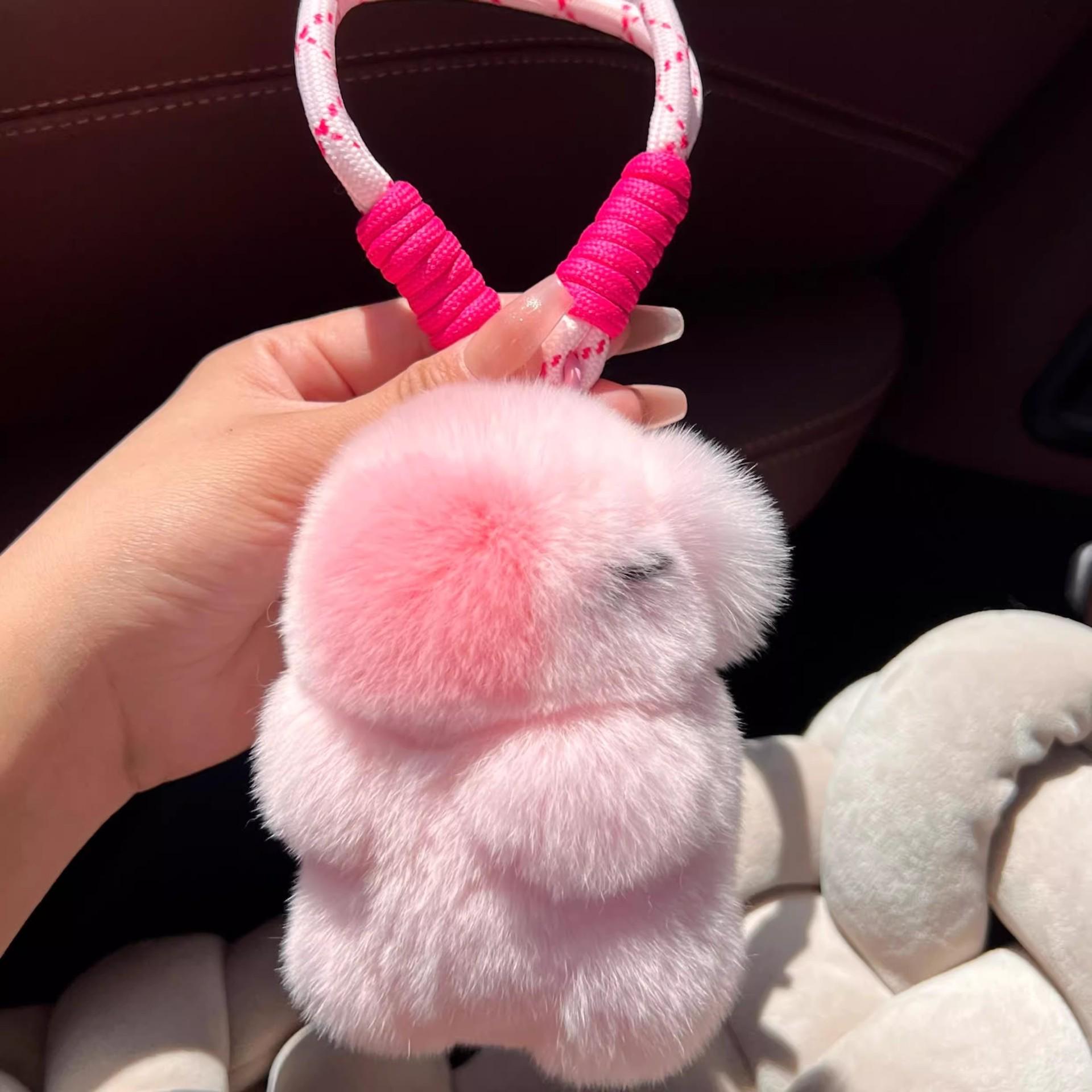 Adorable Real Rabbit Fur Capybara Keychain Plush Backpack Ornament Small Capybara