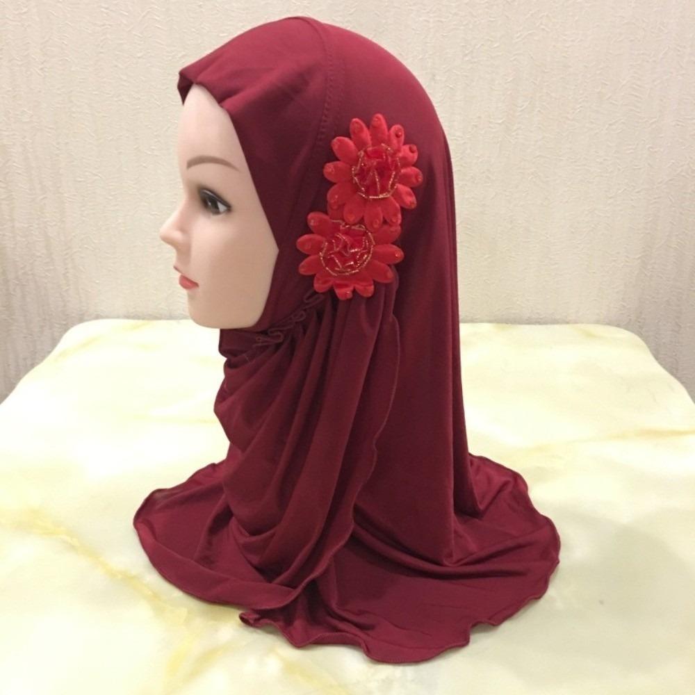 Soft Girls Prayer Hat Turban Ethnic-Style Patterns Head Wrap Fashion Children Hijab Daily Wear