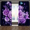 2 Pcs Purple Rose Butterfly Print Curtains,suitable for Bedroom,living Room Kitchen Decoration,home Decoration,window Decoration