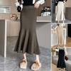 Fishtail Skirt Elastic High Waist Hip Wrapped Maxi Skirt Solid Color Office Lady Knitting Long Skirt Work Leisure Wear