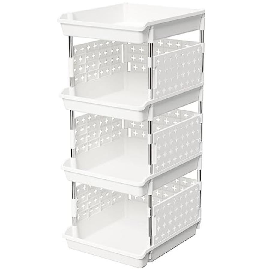 

Plastic Stackable Storage Baskets 4 Tier Stacking Bins for Food and Clothes Multifunctional Organizer for RV Kitchen Playroom P United States