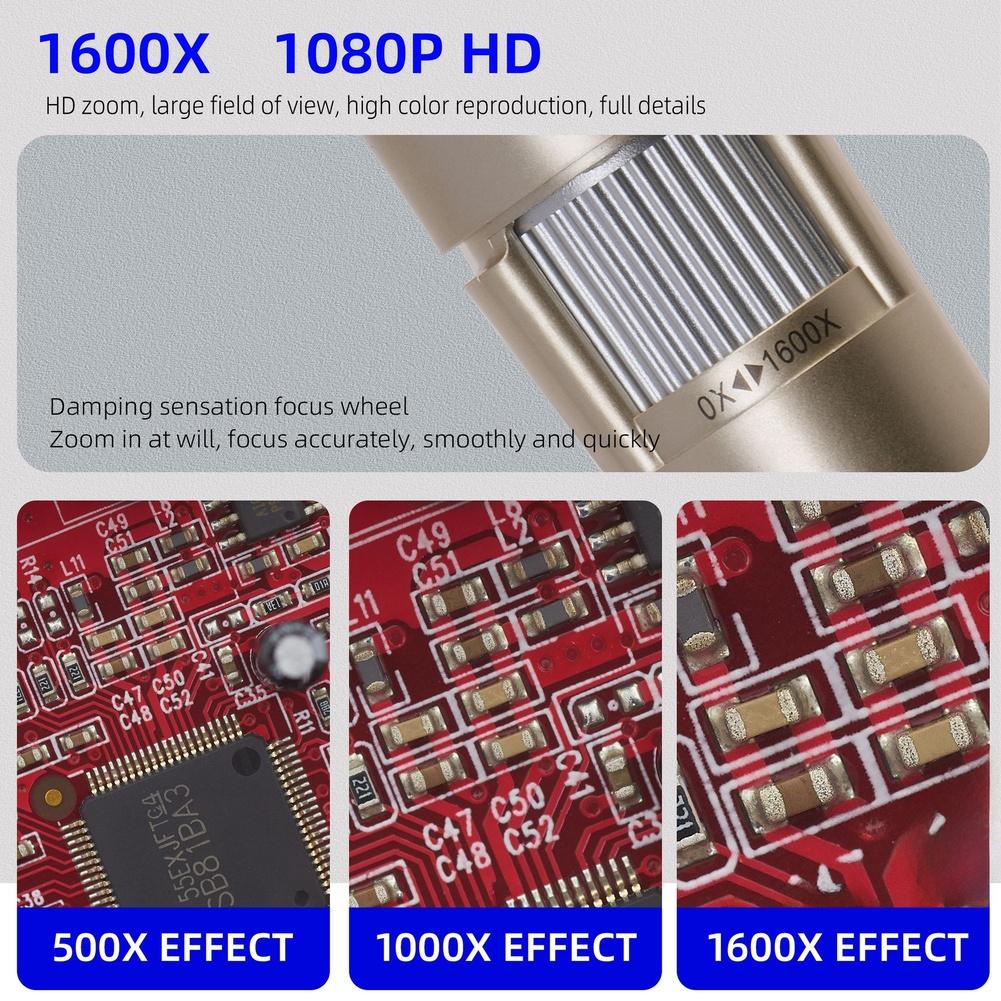 800W WiFi Digital Microscope Featuring 1600X Magnification and 8 LED Lights for Skin Examination and Circuit Analysis