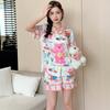 Pajamas Women's Summer Ice Silk Short Sleeve Shorts Two-piece Set Women's Summer Fashion Cartoon Bear Loungewear Set 1011