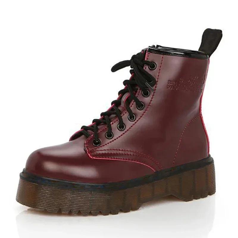 

Мода 2025 Женские Осенне-Зимние Ботильоны на Шнуровке на Плоской Подошве Меховые Хлопковые Утепленные Туфли на Платформе Женские Кожаные Мотоциклетные Боты Женские 40 красный