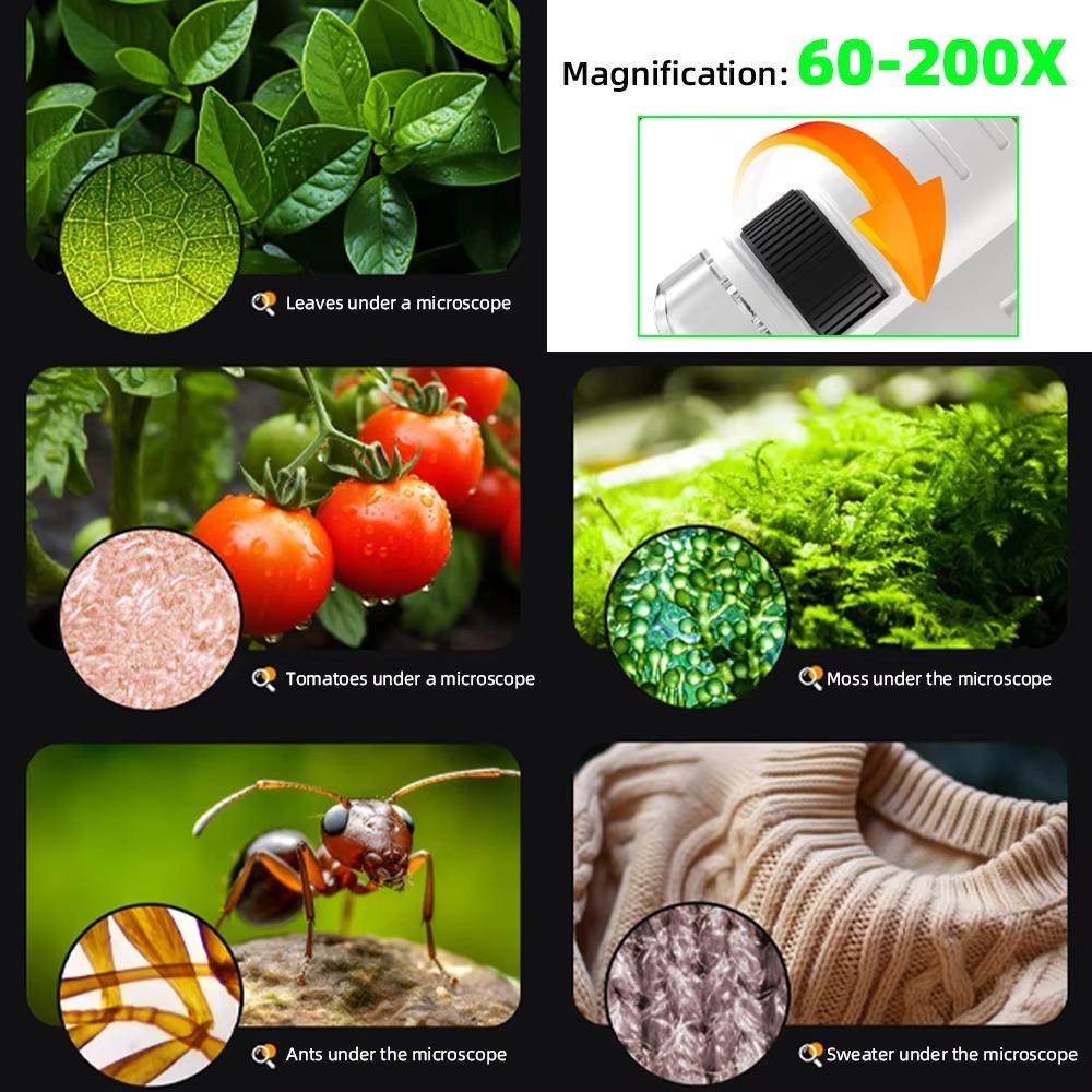 60-200x Magnification Pocket Microscope Battery Powered Educational Microscope  Children's Learning