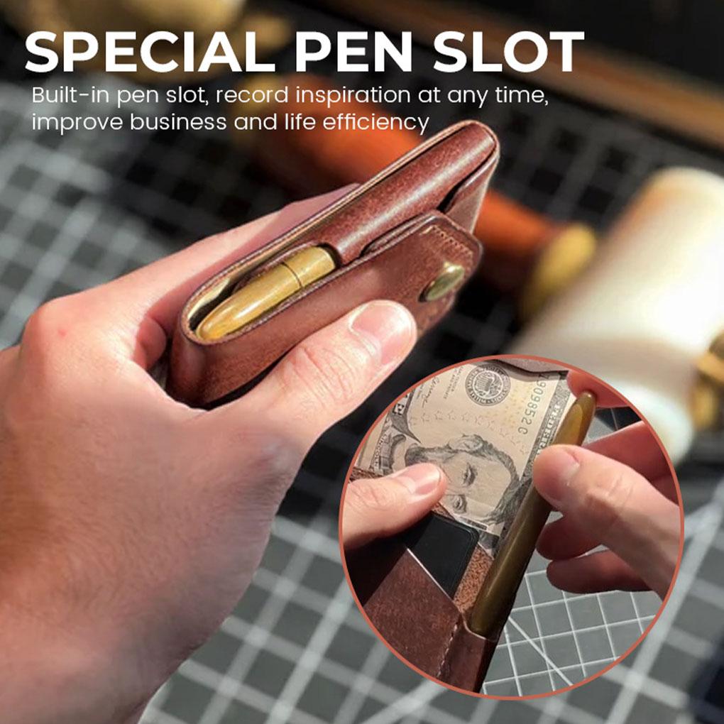 Slim Wallet With Pen Slot Large-Capacity Card Holder Handmade Leather Card Holder Wallets For Men Uk