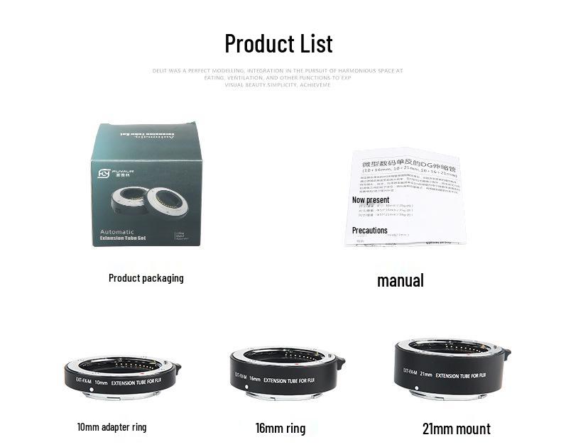 EXT-F Three-Section Extension Tube (10+16+21mm) for Fujifilm X-Mount Mirrorless Camera Macro.