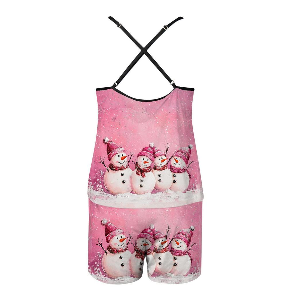 2024 Women's Christmas Print Sleeveless Top & Shorts Pajama Set
