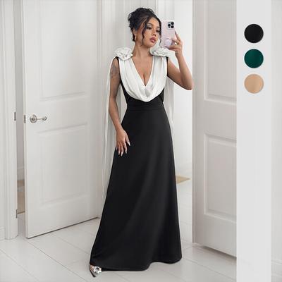 Dinner Wedding Party High Feeling Elegant Style V Neck Color Collision Sleeveless Dresses