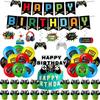 Cartoon Arcade-Themed Party Decoration Set: Boys' Birthday Decorations, Game Controller Banners, Cake Topper, and Spiral Hanging Decorations