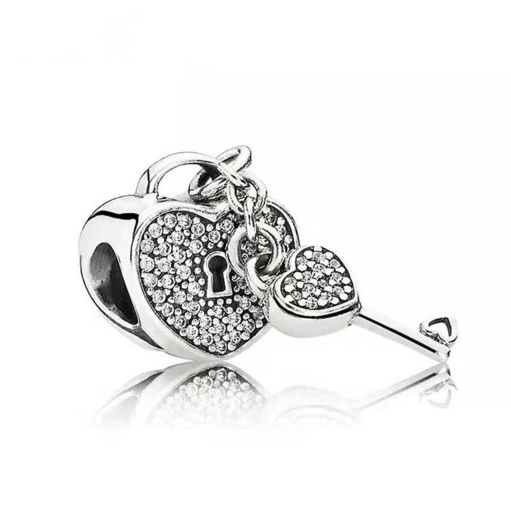 New 925 Silver Charm Fit Original Bracelet Accessories Women Jewelry Love Series Lock And Key