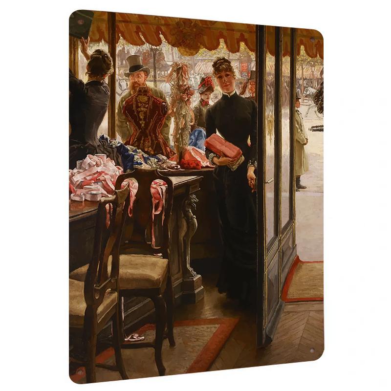 

Vintage European Street Scene Oil Painting Custom Metal Tin Wall Art Decor for Living Room 20x30cm（7.8x11.8inch）