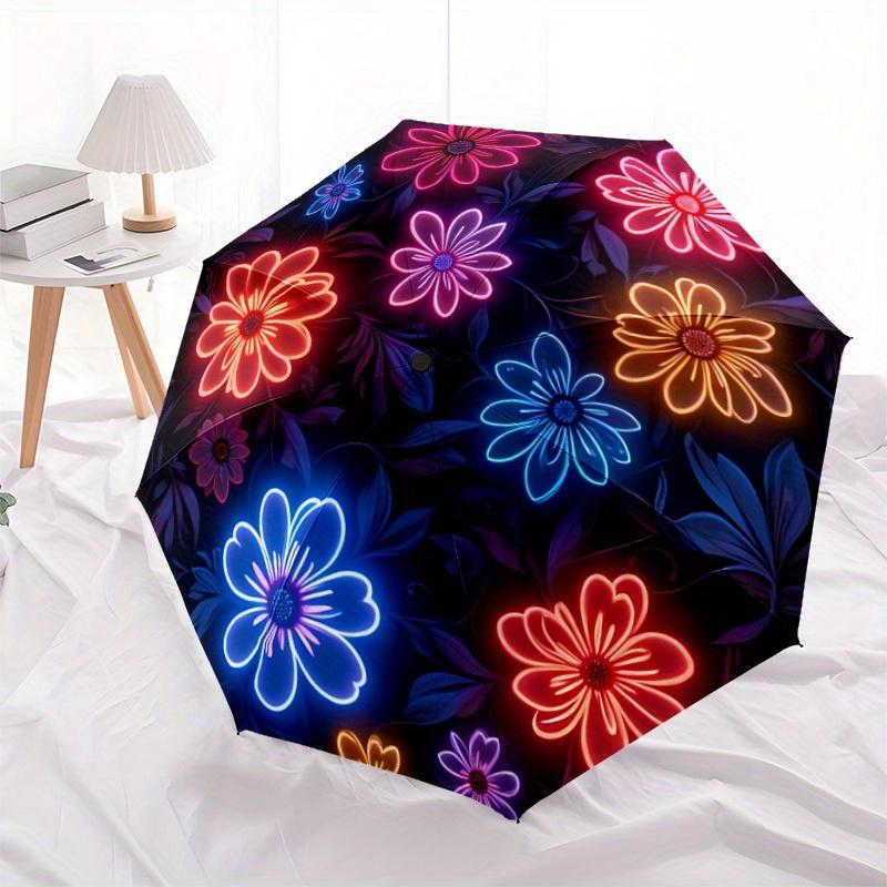 1pc Neon Flowers Automatic Open/close Folding Umbrella, Compact Portable Travel Umbrella,Cute Umbrella, Durable Construction yy250804092