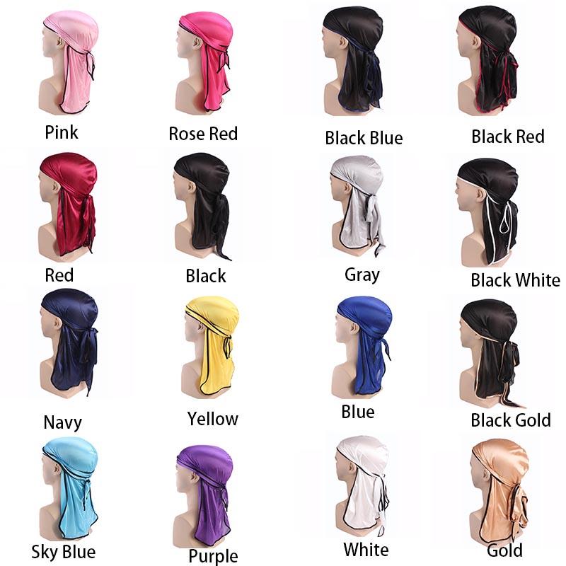Breathable Unisex Satin Bandana Hat Silky Durag Do Doo Du Rag Long Tail Headwrap