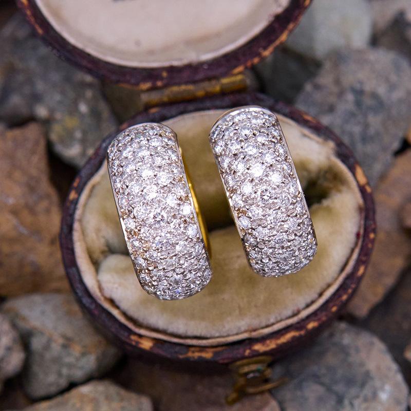 Pave Stone Chunky Huggie Hoop Earrings for Women Sparkling Wide Band Statement Earrings Jewelry