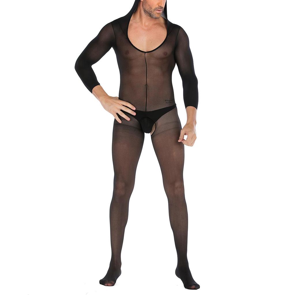 Men's Sexy Underwear Stockings Sexy Print Full-Body Open File Men's One-Piece Stockings