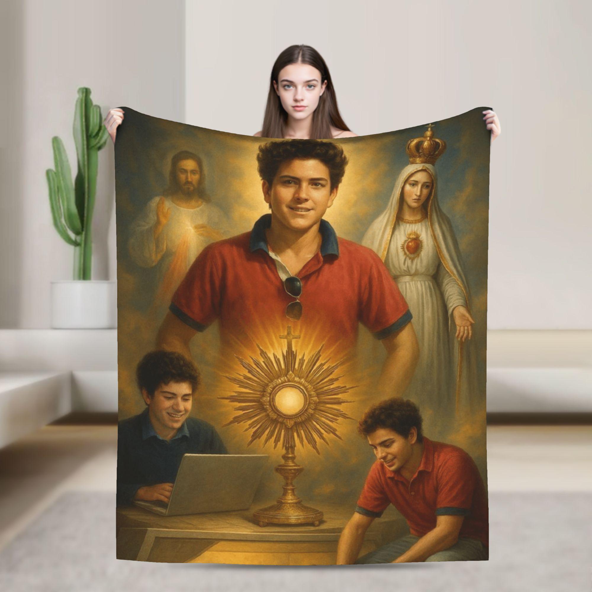 

Carlo Acutis Plush Blanket Boy Girl Flannel Throw Blanket For Couch Bed Super Warm Customized Quality Bedspread Birthday Gift 30x40in