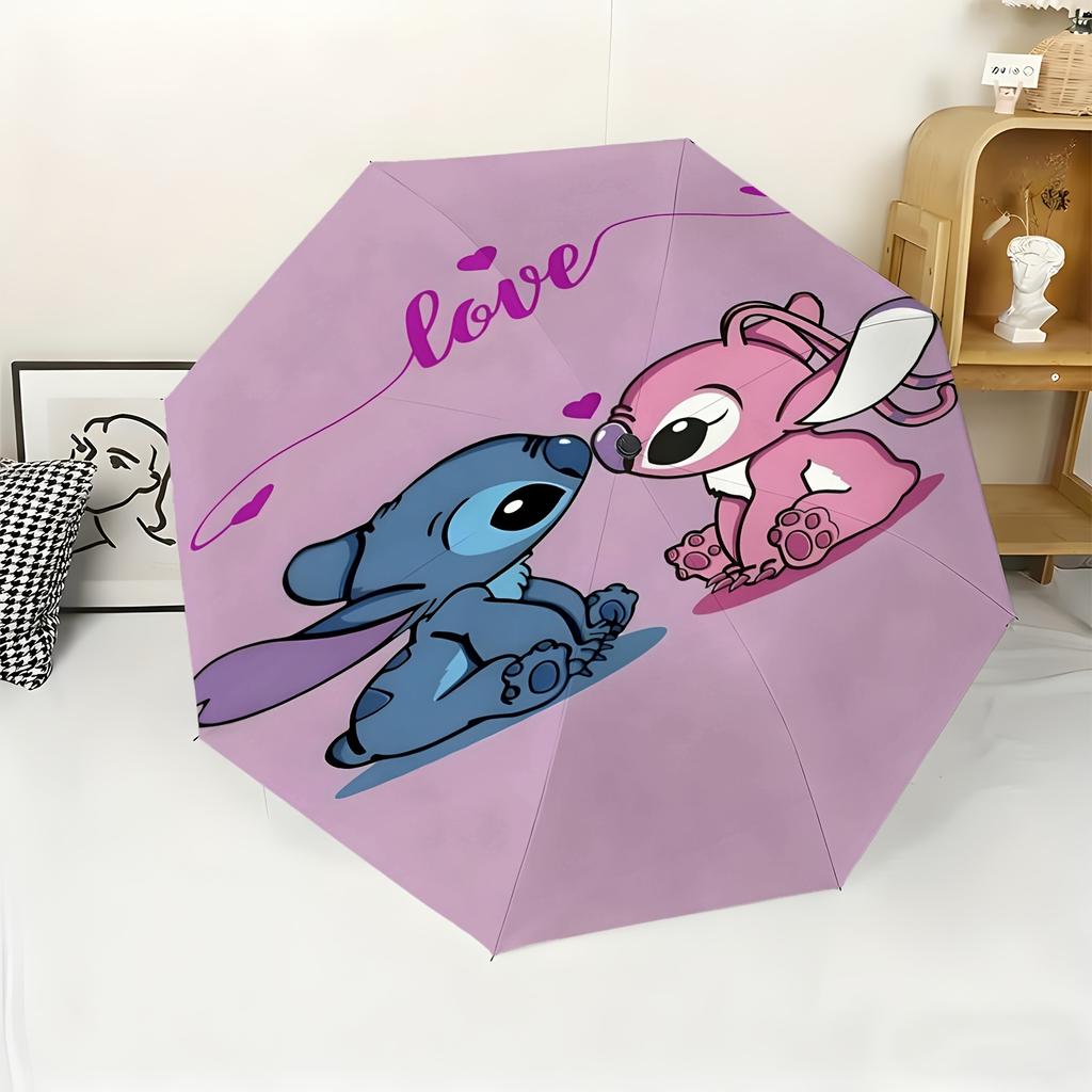 1pc Disney Stitch Couple's Fully Automatic Umbrella, All-Occasion Dual-Use Umbrella for Sun and Rain, Portable Folding Umbrell