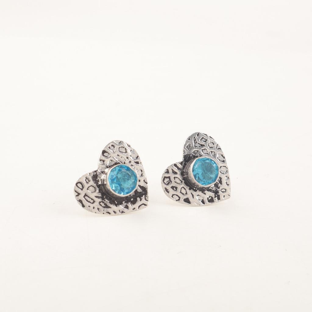 Swiss Blue Topaz Gemstone 925 Sterling Silver Jewelry Handmade Stud0.6" For Gift EE-143-7