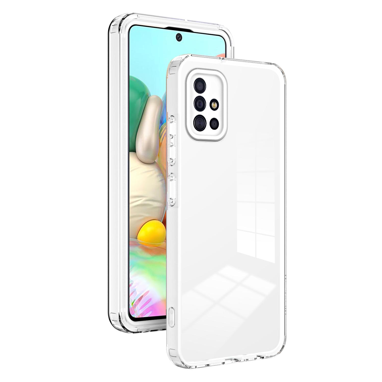 

For Samsung Galaxy A71 4G SM-A715 TPU PC Phone Case 3-in-1 Clear Phone Cover with Camera Frame White