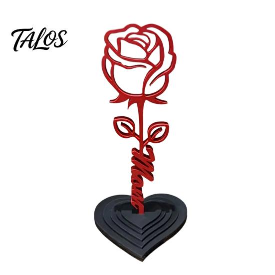 Liebesherz Basis-Schmuckstück Rose und Skulptur, 3D-gedrucktes rotes Ornament, Mama Stiel Einfach zu montierende Statue, Muttertags-Geburtstagsgeschenk für von
