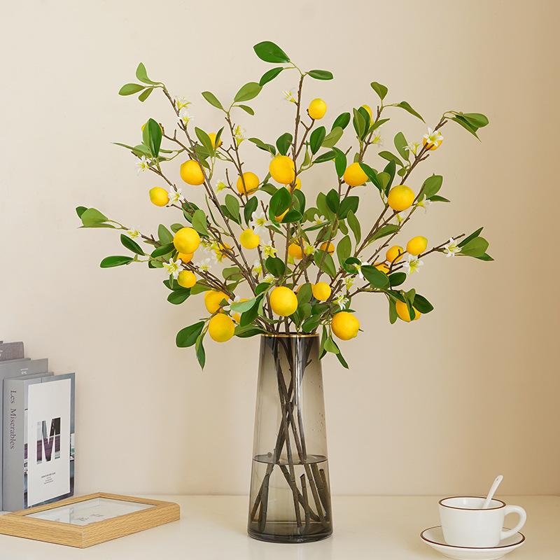 Lifelike Artificial Lemon Branches Fake Lemon Twigs for Home Wedding Party Floral Arrangements Realistic Faux Flowers